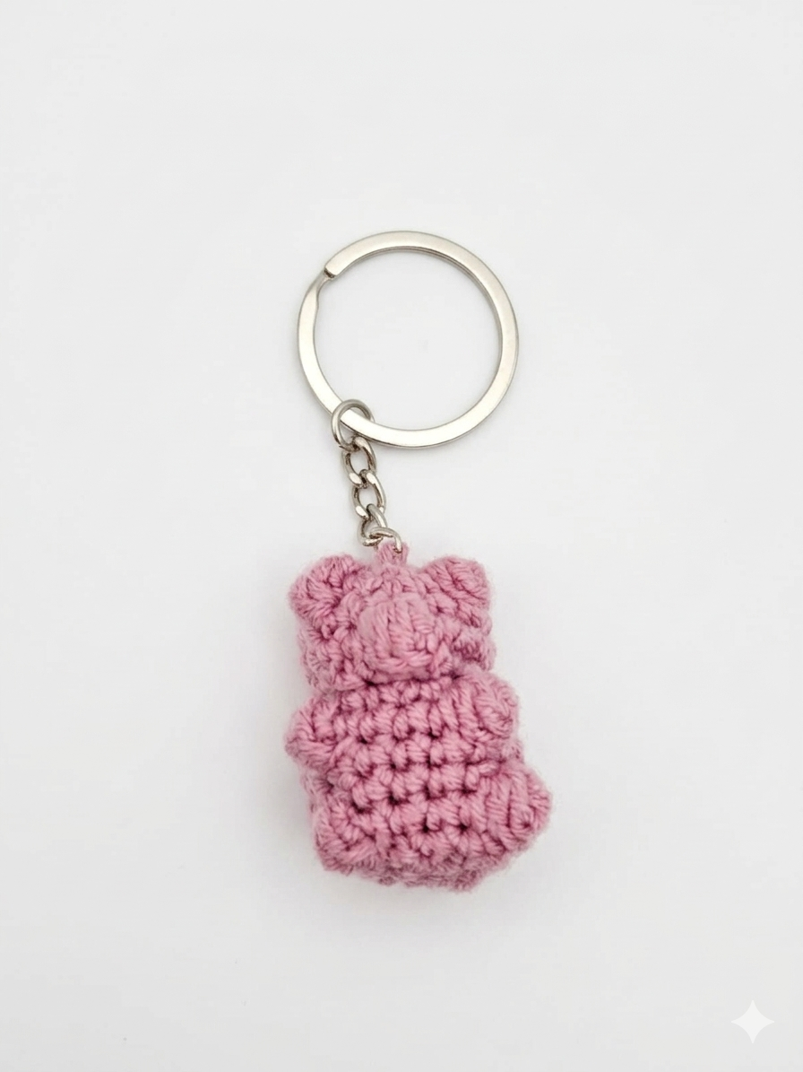 Llavero oso gomita color de crochet rosado